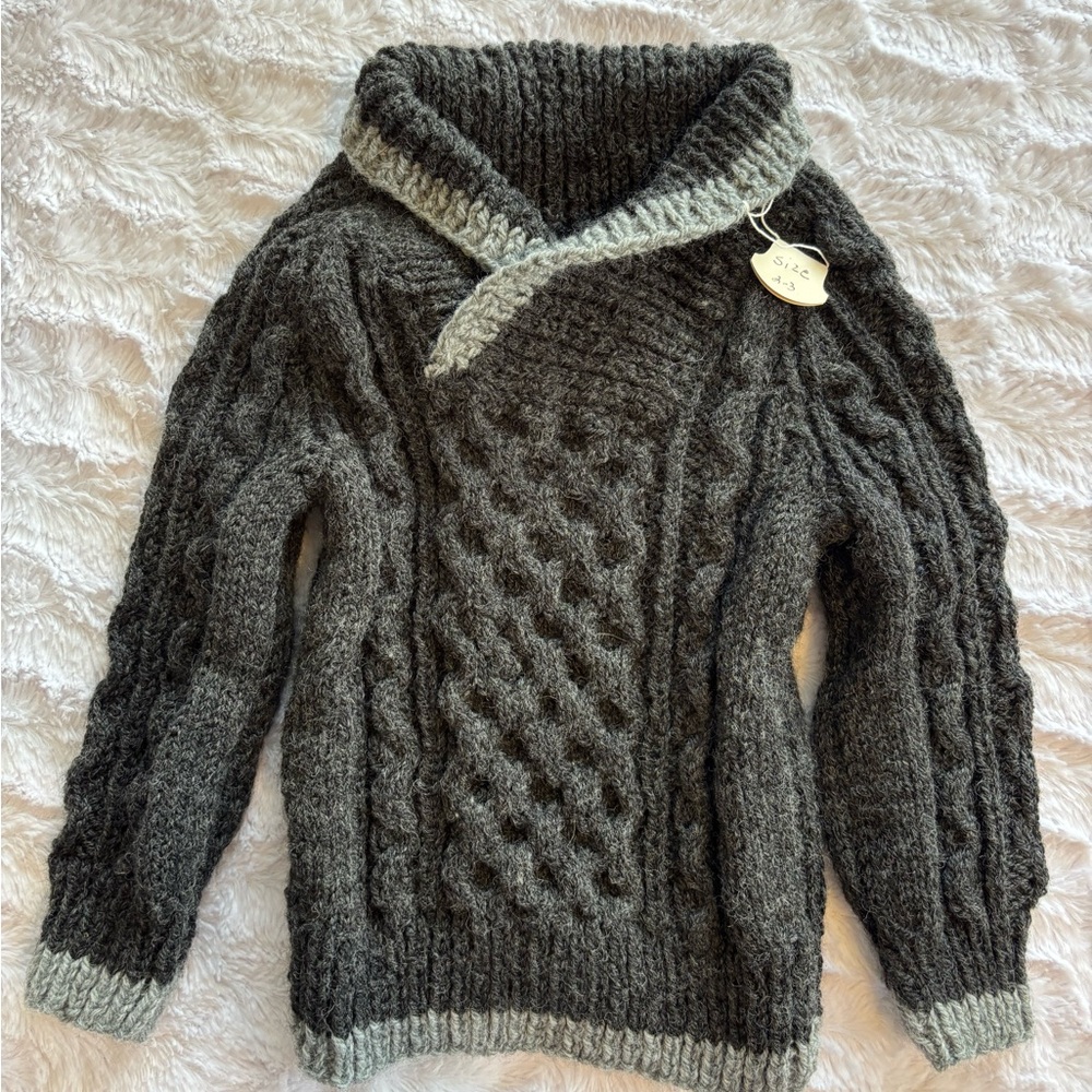 Hand Knit Cozy Gray Cable Knit Sweater